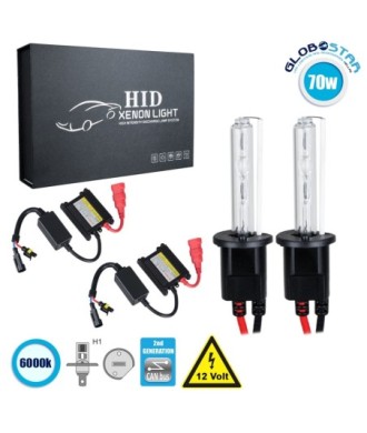 GloboStar® 84100 H1 CB Line KIT Βασικού Φωτισμού Αυτοκινήτου & Μοτοσυκλέτας 2nd Generation Can-Bus Series XENON 70W 6400lm DC 9-16V Αδιάβροχο IP65 Ψυχρό Λευκό 6000K